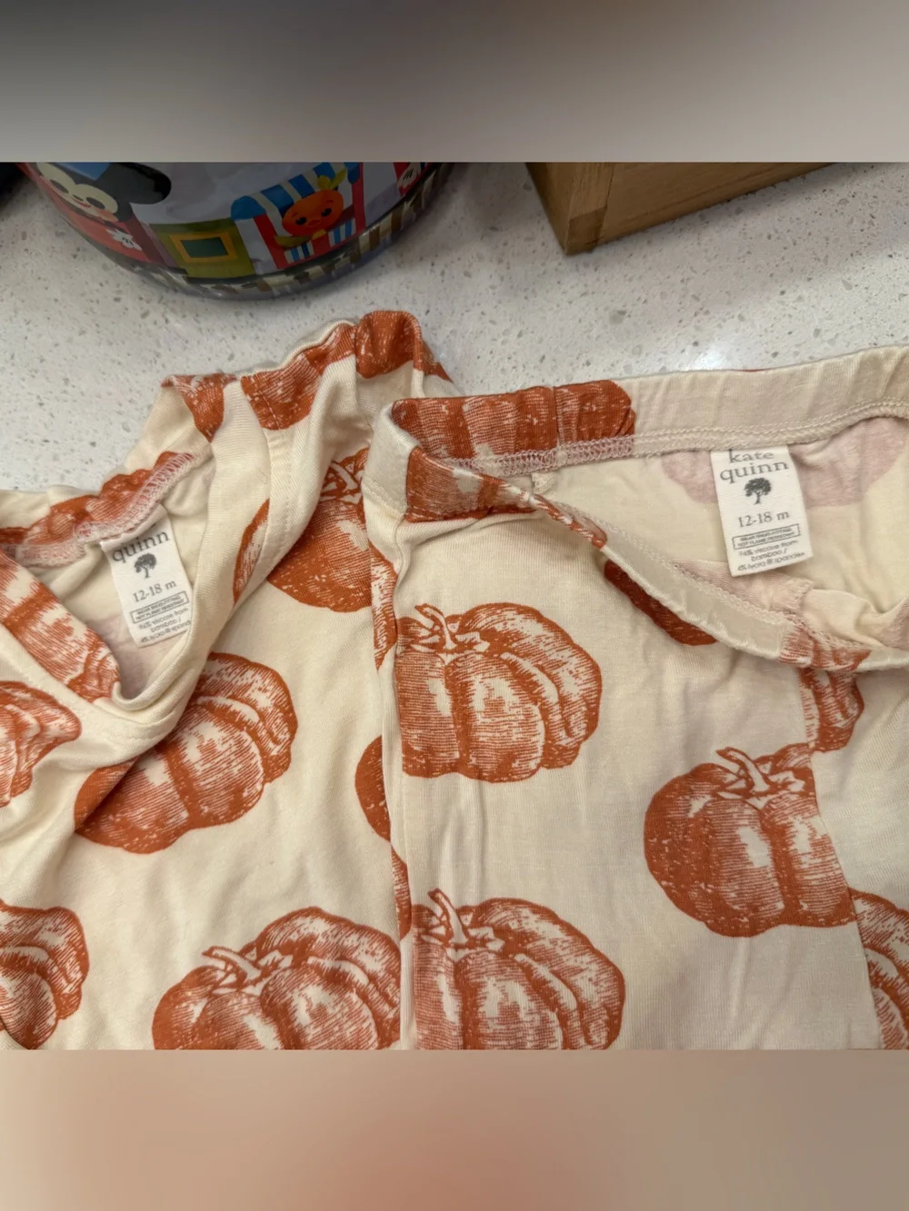 kate quinn Cream Set with Rust-Orange Pumpkin Print